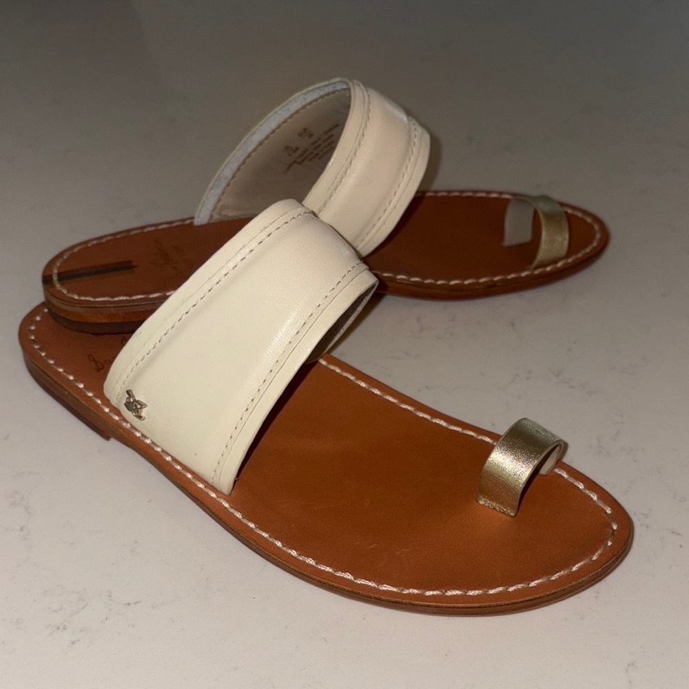 Sam Edelman Margit Cream and Gold Leather Sandals 7.5
